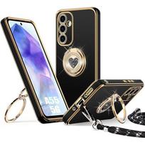 Protective Case - BOOLING - for Samsung Galaxy A55 5G - Soft Silicone - Cord - Shiny Rotating Ring juoda