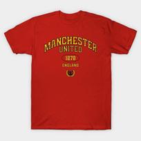 Men Black Print T-shirt Red Devils Manchester Vintage Retro England No-Cut Heat Transfer Print Cotton Tshirt L raudona