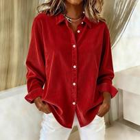 2025 Autumn/Winter Women's Corduroy Casual Shirt - European & American Style M oranžinė