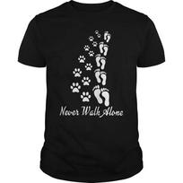 Never Walk Alone. Dog Footprint and People Footprint Print T Shirt New 100% Cotton Short Sleeve O-Neck T-shirt Casual Mens To... S įvairiaspalvis