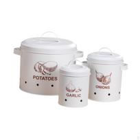 3 Pieces Kitchen Canister Garlic Potato Onion Keeper Set with Aerating Holes balta