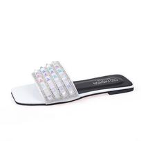 Slippers women's large size 2023 summer new Korean version fashion rhinestone one-word drag wear flat bottom beach slippers 35 balta