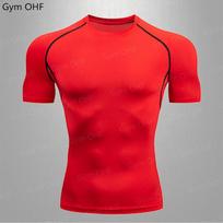 Men's Quick-Dry Compression T-Shirt - High Elasticity, Short Sleeve Fitness Wear XL raudona