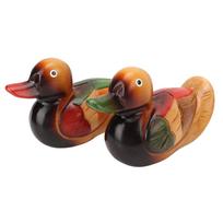 1 Pair Mandarin Duck Statues Wooden Hand Painted Color Lasting Garden Bird Statue Ornaments for Home Yard Decoration