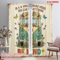 2pcs 2D flat printing Party Window Curtains Hippie Bus Flower Peace Polyester Without Electricity Birthday Party for Home Decor 52.50×116.00 CM 2pcs