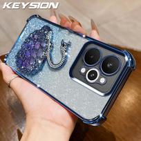 KEYSION Shockproof Plating Phone Case for Realme 15 Pro 5G Clear TPU Glitter Jewelled Swan kickstand Cover for OPPO Realme 15 5G for Realme 15 5G mėlyna