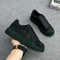 Fashion Luxury Designer Men's Glamour Blue Rhinestone Platform Prom Shoes Causal Flats Moccasins Male Rock Hip-hop Walking Sneakers 37 žalia