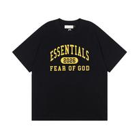2626 Fear Of God Essentials raidžių spaudos oversized marškinėliai vyrams ir moterims, grynos medvilnės, laisvalaikio, trumparankoviai S yellow