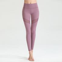 New Yoga Pants Women Nude Nylon Splicing Mesh High-waisted Skinny Buttocks Sports Running Fitness Nine-minute Pants S