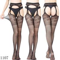 Gundantis nėrinių keliaraištis su permatomomis kojinėmis - Didelio dydžio 1112, One size gray