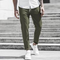 Men's Casual Fashion Nine-point Pants Solid Color Casual Pocket Pants L armijos žalia spalva