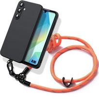 Case for Samsung Galaxy A16 5G/4G - Black Silicone Anti-Scratch with Removable Orange Lanyard juoda
