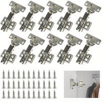 10Pcs Cupboard Hinges Full Overlay Mute Cabinet Door Hinges Set Cold Rolled Steel Soft Close Hinges 95°-105° Opening Angle. White