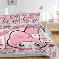 3pcs Pink Bunny My Melody Pattern Bedding Set, 1* Cover + 2*Pillowcases, Printed Bedding Set, Soft and Comfortable H085 135x200cm