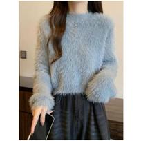 Autumn Winter Dopamine Sweet Soft Glutinous Short Sweater Loose Slimming Imitation Mink Fur Knitted Top for Women T-Shirts Women’s one size pilka spalva