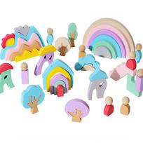 Children's Montessori early education fun rainbow stacked high building block color cognition baby hand-eye coordination stacked music toys