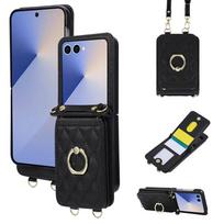 Grid Crossbody Phone Case for Samsung Z Flip 7 6 5 4 3 Flip7 Flip6 Flip5 Flip4 Flip3 Phone Cover Lanyard Phone Case Cards Slots Galaxy Z Flip5 juoda