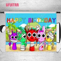 The Sprunki Backdrop Cover Kids Happy Birthday Party Wall Banner Decoration Baby Shower Photography Background Photo Props Vinyl 90x60cm