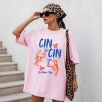 Lobster La Dolce Vita Fisherman Aesthetic Sweatshirt Coastal Ocean Women T Shirts Oversize Cotton Tops S rožinė