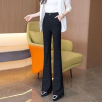 Starry Glitter Micro-Flare Pants: Spring 2026 Women's Slimming Elastic Waist, Full Sky Star Design, Trendy and Versatile. M