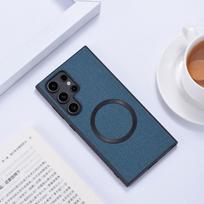 For Samsung Galaxy S26 S25 S24 S23 S22 S21 Ultra FE Plus A16 Magnetic Clothing Texture Leather Case Wireless Charging Back Cover Galaxy S26 Ultra mėlyna