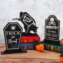 Wooden Halloween Skull Tombstone DIY Prank Decor - Ghost Festival Desktop Ornament for Home Party.
