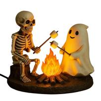 Halloween Ghost Bonfire Night Light Skeleton Ghost Campfire Flickering Night Light Indoor Figurine Lamp LED Halloween Nightlight balta