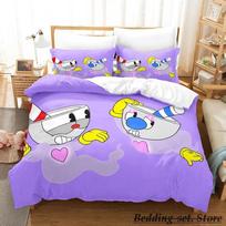 Žaidimo Cuphead Mugman Patalynės Komplektas Animacinis Anime trijų dalių komplektas Suaugusiųjų Vaikų Miegamojo Antklodės Užvalkalų Rinkiniai 3D Kawaii dvigulė lova 70x133cm 2pcs