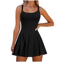 Women's Fashionable Solid Color Sleeveless Casual Sports Short Strap Dress XXL juoda