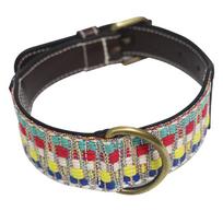 Naujas prabangus retro megztas siuvinėtas odinis šuns antkaklis, minkštas ir reguliuojamas karvės odos šuns antkaklis 43*3.8cm