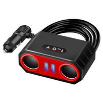 120W automobilio lizdo adapteris, 2 USB automobilio įkroviklis, 12V/24V greito įkrovimo maitinimo lizdo skirstytuvas juoda/raudona