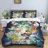 Digimon Cartoon 3D-Printed Bedding Set—Includes Duvet Cover and Pillowcases—Available for Single, Double, King, and Queen-Sized 135X200cm