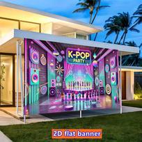K-POP vakarėlio nuotraukų stendo fonas, rožinis ir žalsvai mėlynas neoninis scenos baneris muzikos tematikos vakarams 47.2x31.5inch/120*80cm