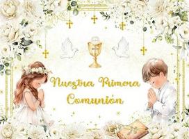 First Communion Cross Holy Grail God Bless Theme Backdrop Cloth, Children's Birthday Party, Home Decoration Photography Backdrop Vinyl 100X75cm