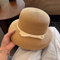 Hepburn Bow Straw Cap Beach Visor Basin Cap Ins Bucket Sun Hat  Travel chaki