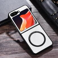 Leather Magsafe Case for Samsung Galaxy Z Flip 6 5 4 3 ZFlip 6 ZFlip6 Ultra Thin PC Shockproof Magnetic Charging Wireless ChargingCover For Samsung Z Flip 3 raudona