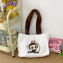 New Labubu Single Shoulder Bag for Women, Large Capacity Plush Cartoon Handbag, Cute Ins Student Tote Bag CLE