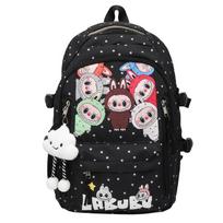 labubu student backpack for girls in junior and senior high school, large capacity, casual backpack for girls, lightweight and versatile CLE With pendant juoda
