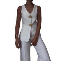 2 Pcs/Set Women Suit Vest Pants Set V Neck Double Button Closure Sleeveless Waistcoat High Waist Solid L balta