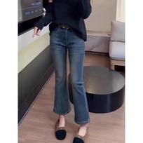2026 Autumn Plus Size High-Waisted Slimming Micro-Flare Cropped Jeans for Women S mėlyna
