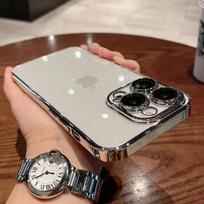 Luxury Transparent Glitter Phone Case For iPhone 11 12 13 14 15 16 Pro Max Plus Electroplated Bumper Clear Shockproof Back Cover For iPhone 13 sidabras