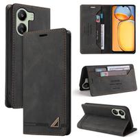 Magnetinis atverčiamas odinis dėklas, skirtas Xiaomi Redmi 13C su kortelės lizdu, silikoniniu smūgiams atspariu dangteliu Xiaomi Redmi 13C juoda