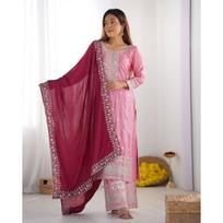 Women Designer Chinnon Silk With Embroidery Sequence Work Salwar Kameez Suit VFP-1875a1 L-40