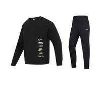 Nike Storas Logotipas Apvalus Kaklas Megztinis Ilgomis Rankovėmis Viršutinė Dalis Patogios Vidutinio Juosmens Ilgos Kelnės Laisvalaikio Sportinis Kostiumas Unisex Rinkinys Juodas 716831-010+DX0782-010 L black