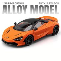 1/18 McLaren 720S lydinio trasos lenktyninio automobilio modelis lieto metalo sportinio automobilio transporto priemonės modelis simuliacija garsas šviesa kolekcija vaikų žaislai dovana oranžinė