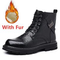 High Top Men's Lace-Up Shoes Classic Winter Men's Ankle Boots Version Casual Shoes Fashion Male Leather Motorcycle Boots Botas 38