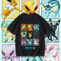 Eevee Cherry Blossom Pokémon Cartoon Tshirt Summer Collection Loose Fit Casual Harajuku Style Short Sleeve Top for Men Women S