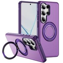 360°Rotation For Magsafe Magnetic Bracket Case For Samsung S26 Plus S25 S24 S23 Ultra Shockproof Stand Holder Matte Clear Cover Galaxy S26 violetinė