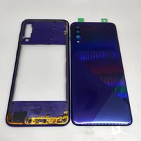 For Samsung Galaxy A30s A307 A307F A307G Full Housing Middle Frame + Battery Back Cover Rear Door with Camera Lens violetinė