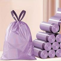 Maišas šiuklėms su raišteliu, Storas vienkartinis plastikinis atliekų maišas, Lengvai nešiojamas, Tinka virtuvei, voniai, miegamajam, svetainei 100pcs violetinė